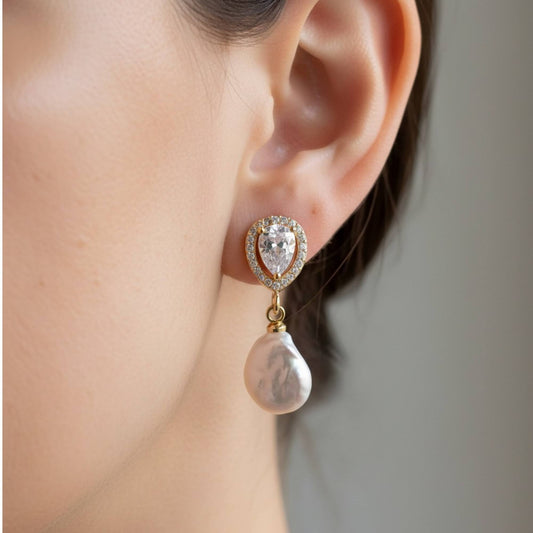 Baroque Pearl Crystal Drop Earrings – Bridal & Everyday Jewellery Australia