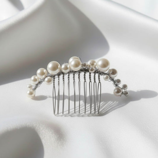 Glass Pearl Wedding Haircomb – 8cm | Gold, Silver, Rose Gold