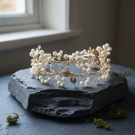 Pearl & Zircon Bridal Headband – Silver or Gold – Elegant Wedding Hair Accessory