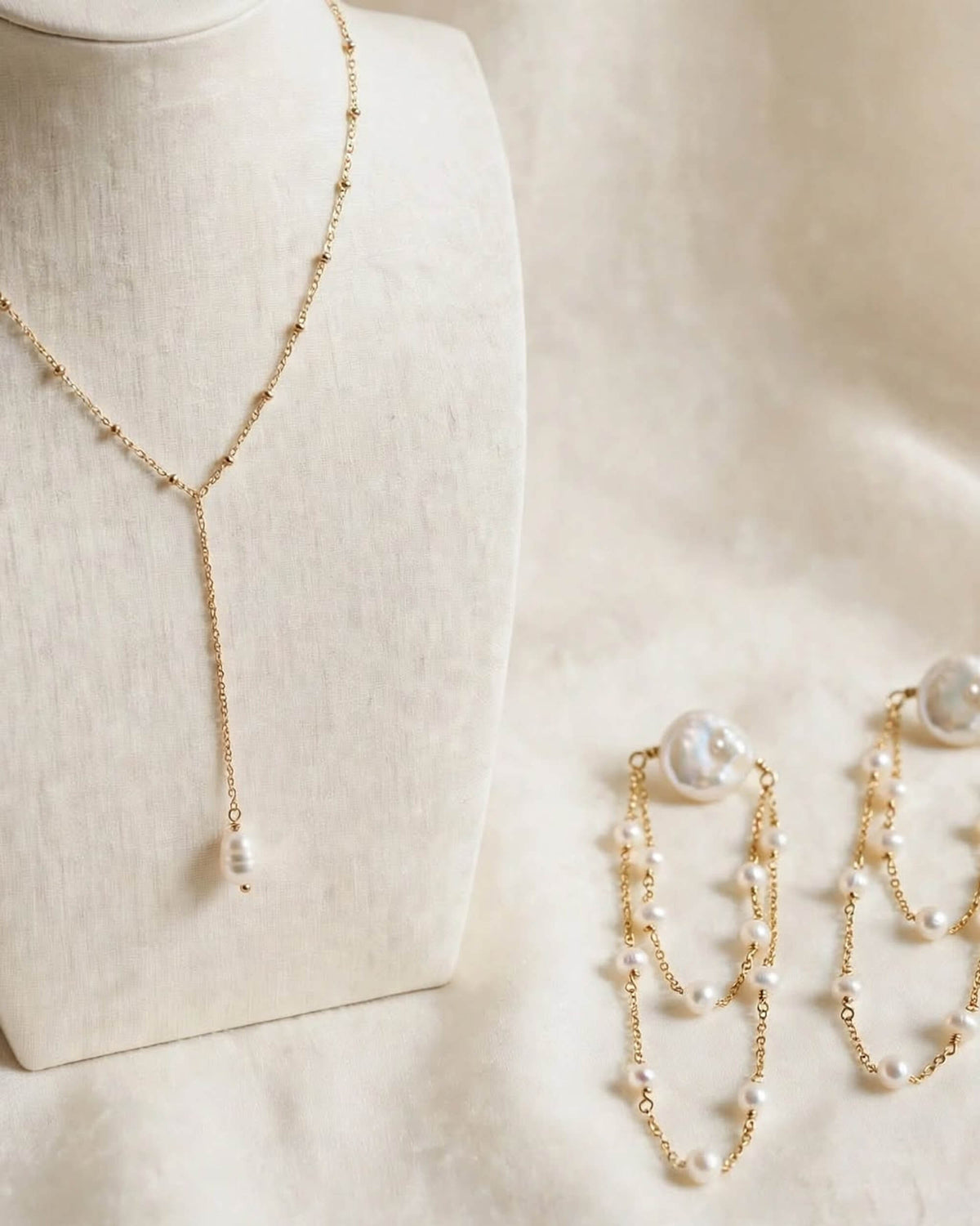 Bridal Pearl Jewelry Set β Freshwater Pearl Necklace and Earrings in Gold, Silver or Rose Gold