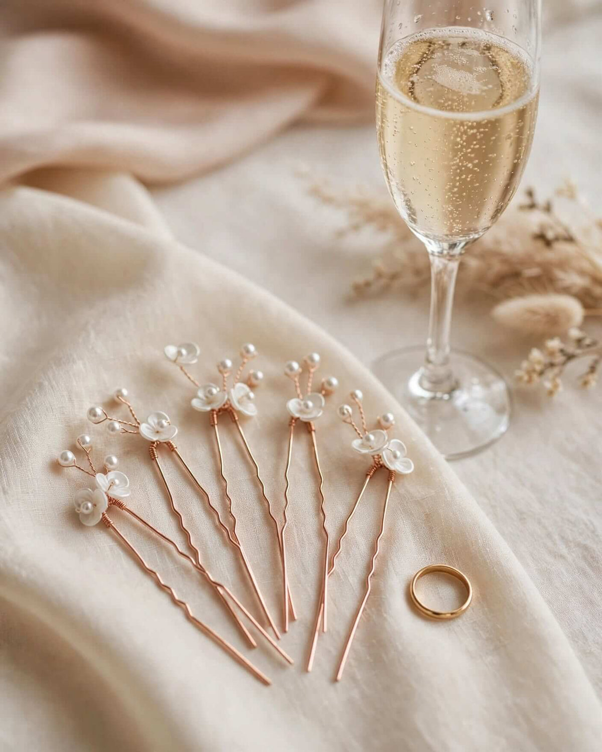 Bridal Floral Pearl Hair Pins Set of 5 – Crystal Wedding Hair Accessories, Gold, Silver, Rose Gold
