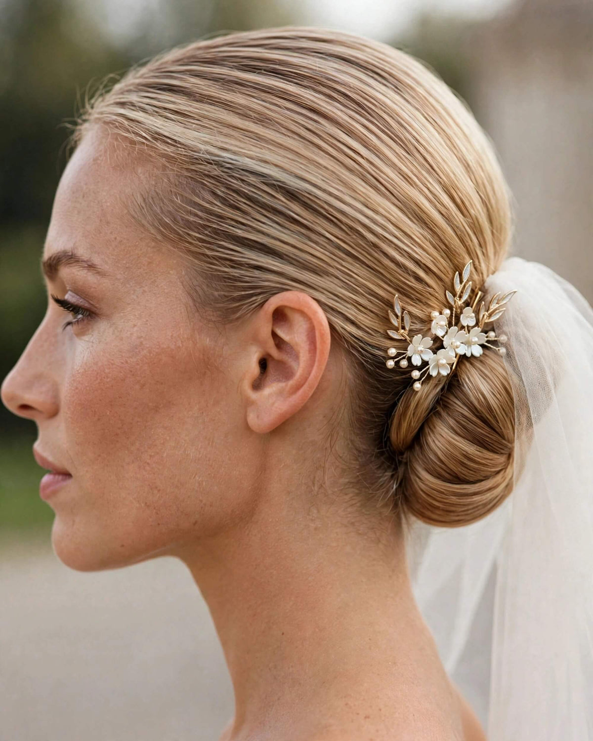 Bridal Floral Leaf Pearl Hair Pins Set of 4 – Wedding Hair Accessories, Gold, Silver, Rose Gold