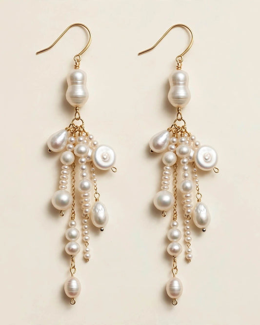 Freshwater pearl drop earrings with a delicate hanging design
