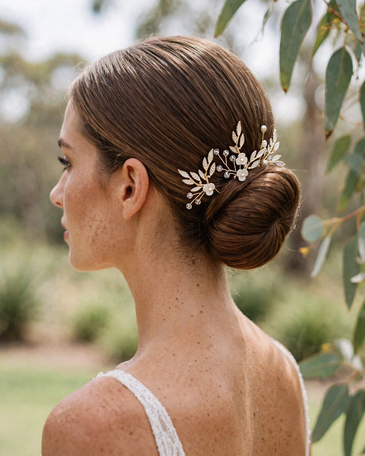 Bridal Leaf Pearl Hair Pins Set of 3 – Crystal Wedding Hair Accessories, Gold, Silver, Rose Gold