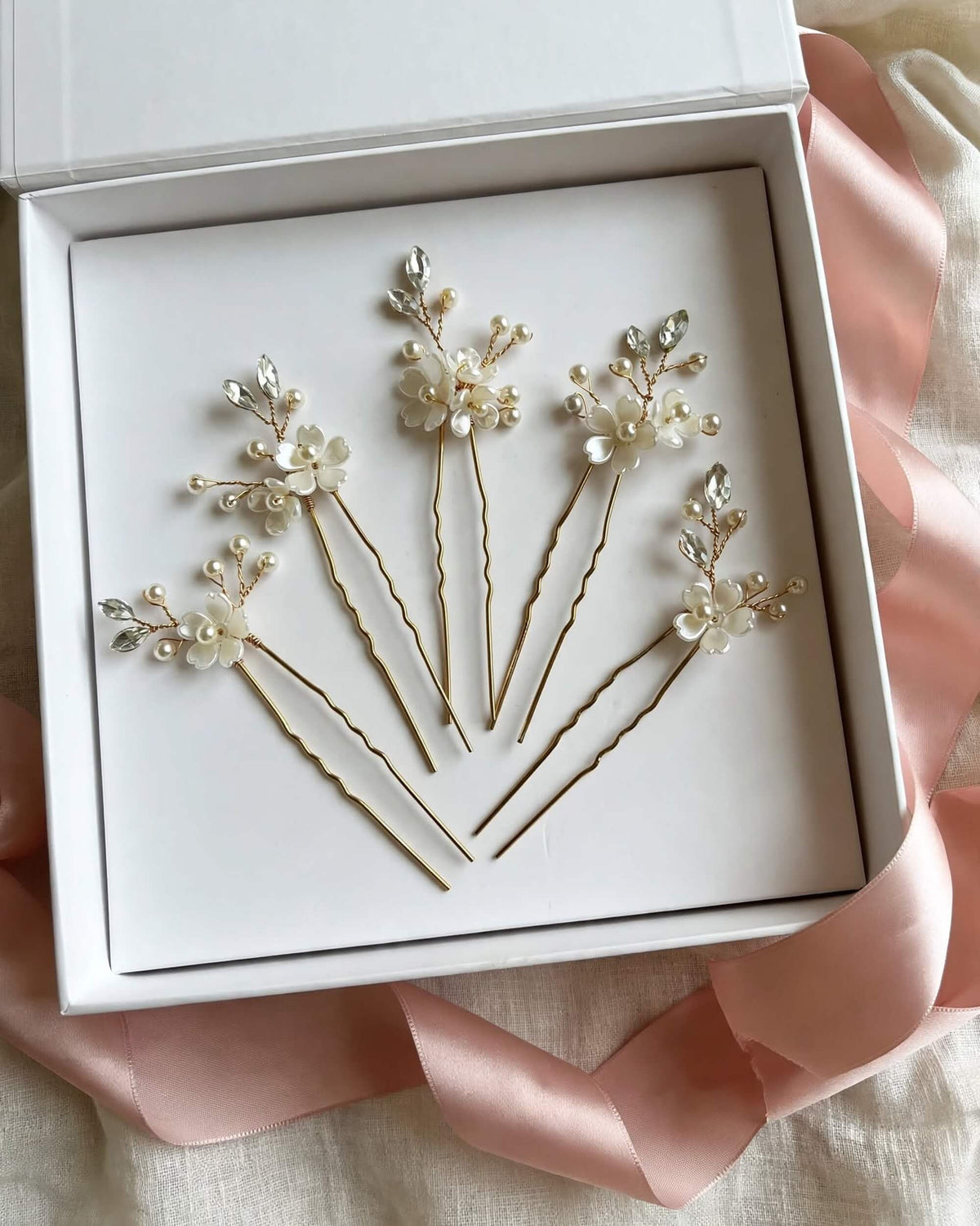 Bridal Floral Pearl Hair Pins Set – Wedding Hair Accessories, Gold, Silver, Rose Gold