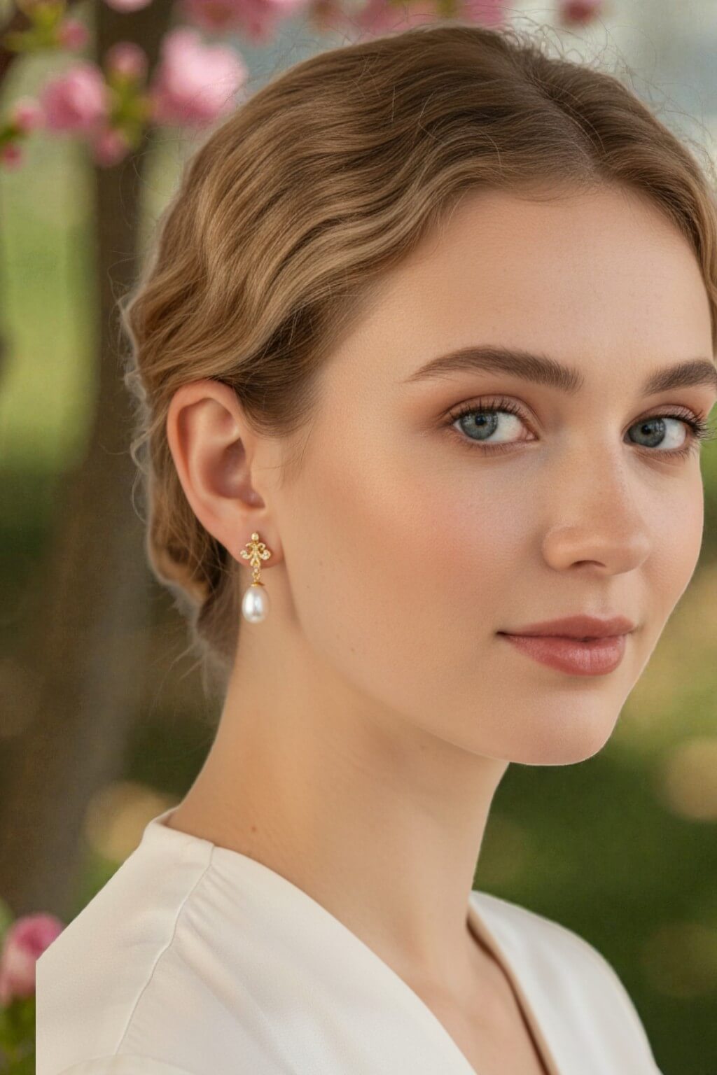 S925 silver freshwater pearl double-drop earrings photographed on clean fabric setting