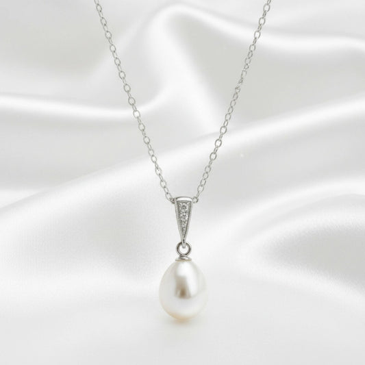 Pearl Teardrop Necklace | 925 Sterling Silver Freshwater Pearl | Bridal & Everyday Jewellery