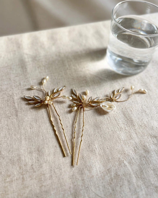 Bridal Hair Pins Leaf & Pearl Accents – Wedding Hair Accessory Set