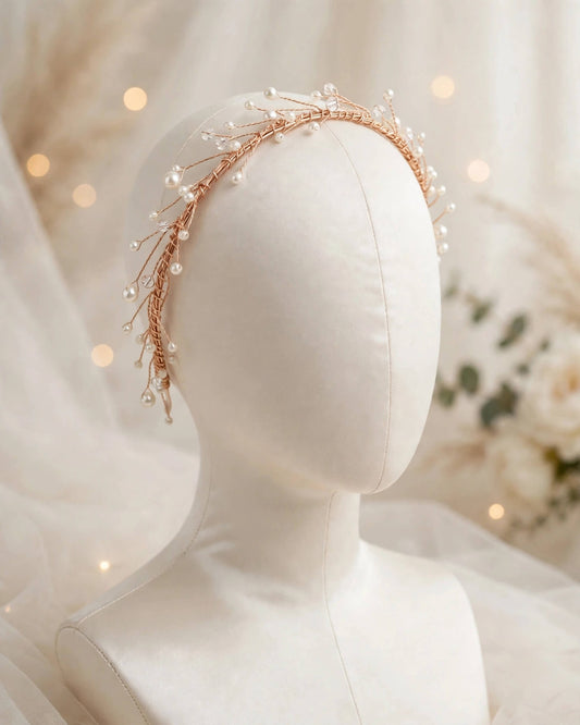 Pearl Bridal Headband in Gold, Silver or Rose Gold for Weddings and Special Occasions