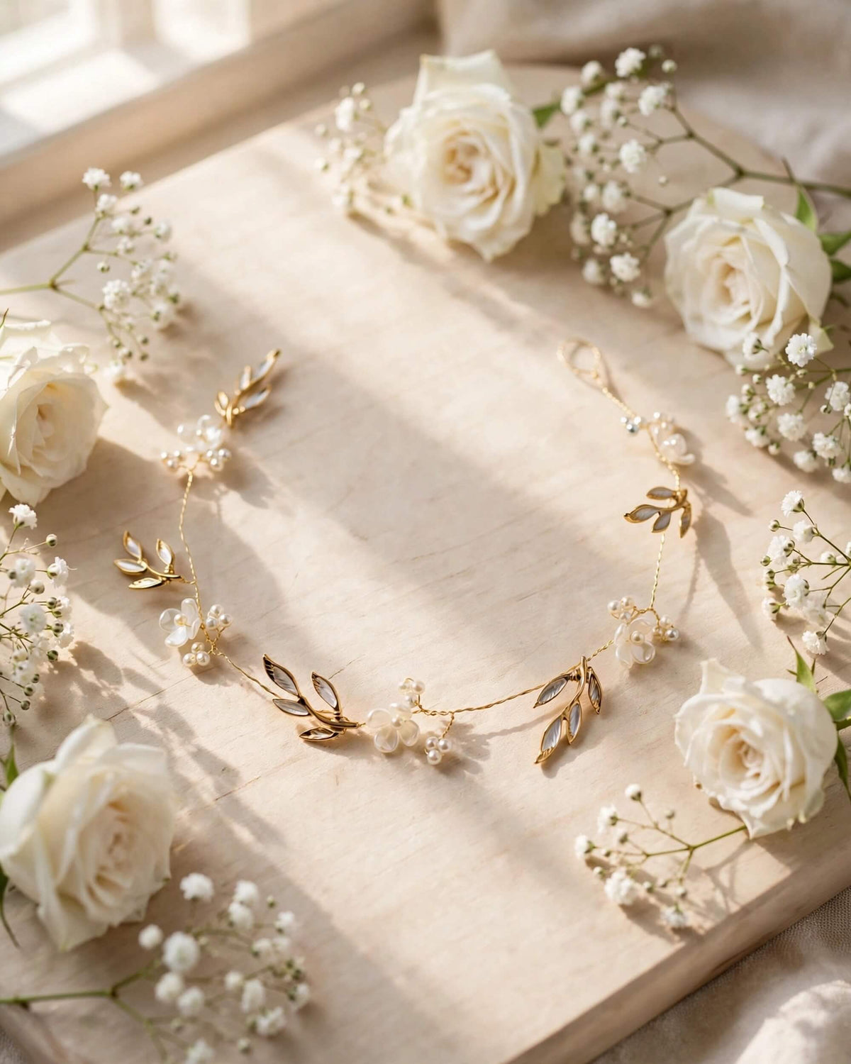Bridal Hair Vine with Gold-Plated Leaves and Premium Glass Pearls – Wedding Hair Accessory