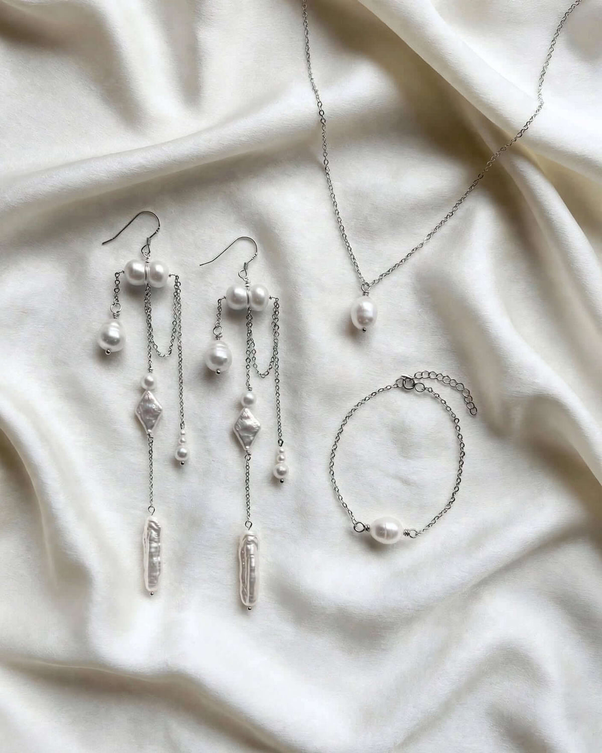 Elegant style long pearl earrings for bride - gold vermeil and natural baroque pearls