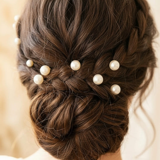 Minimal bridal hairpin set featuring premium pearls in gold finish