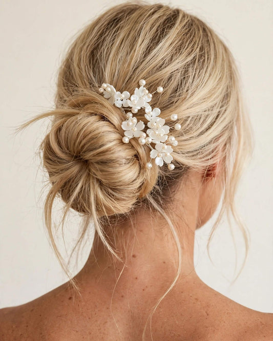 Bridal Floral Pearl Hair Pins Set of 5 – Crystal Wedding Hair Accessories, Gold, Silver, Rose Gold