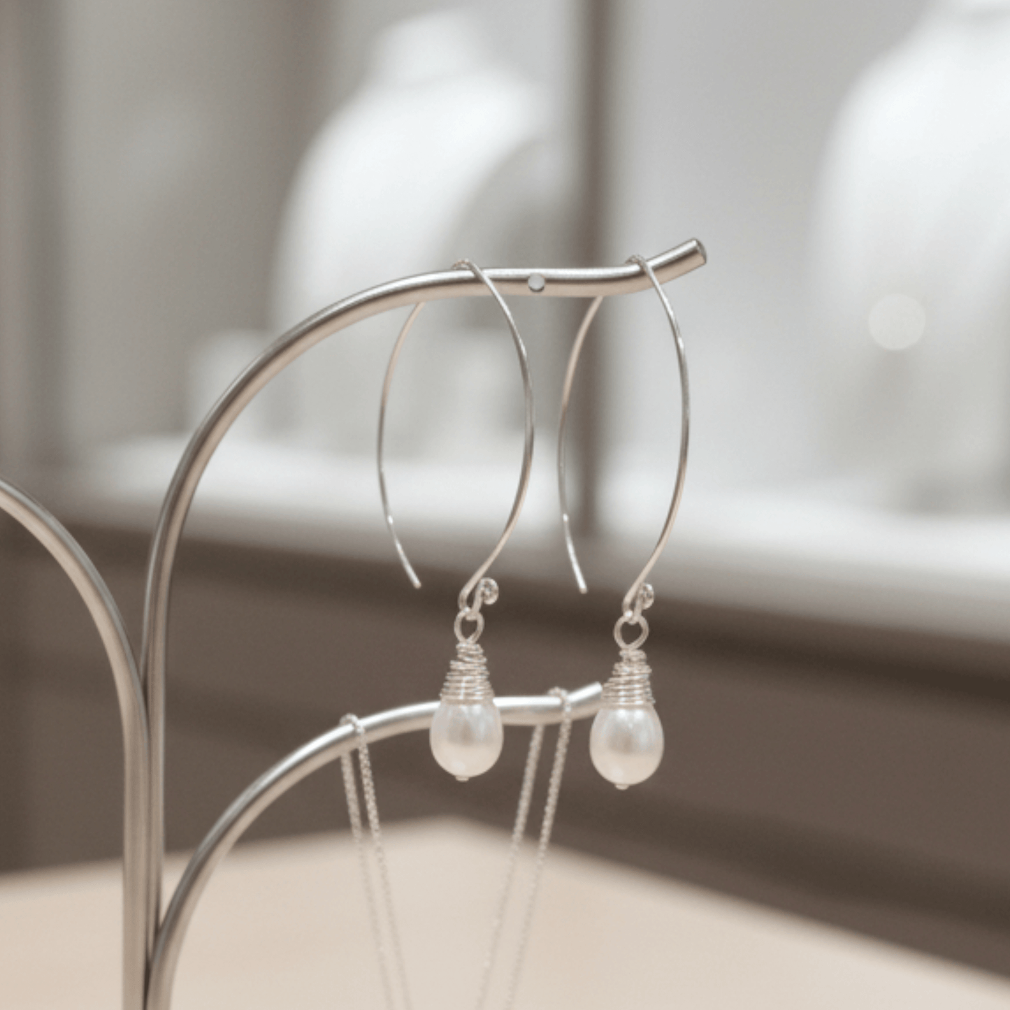 terling silver S925 real fresh water pearl pendant necklace photographed on embroidered lace background