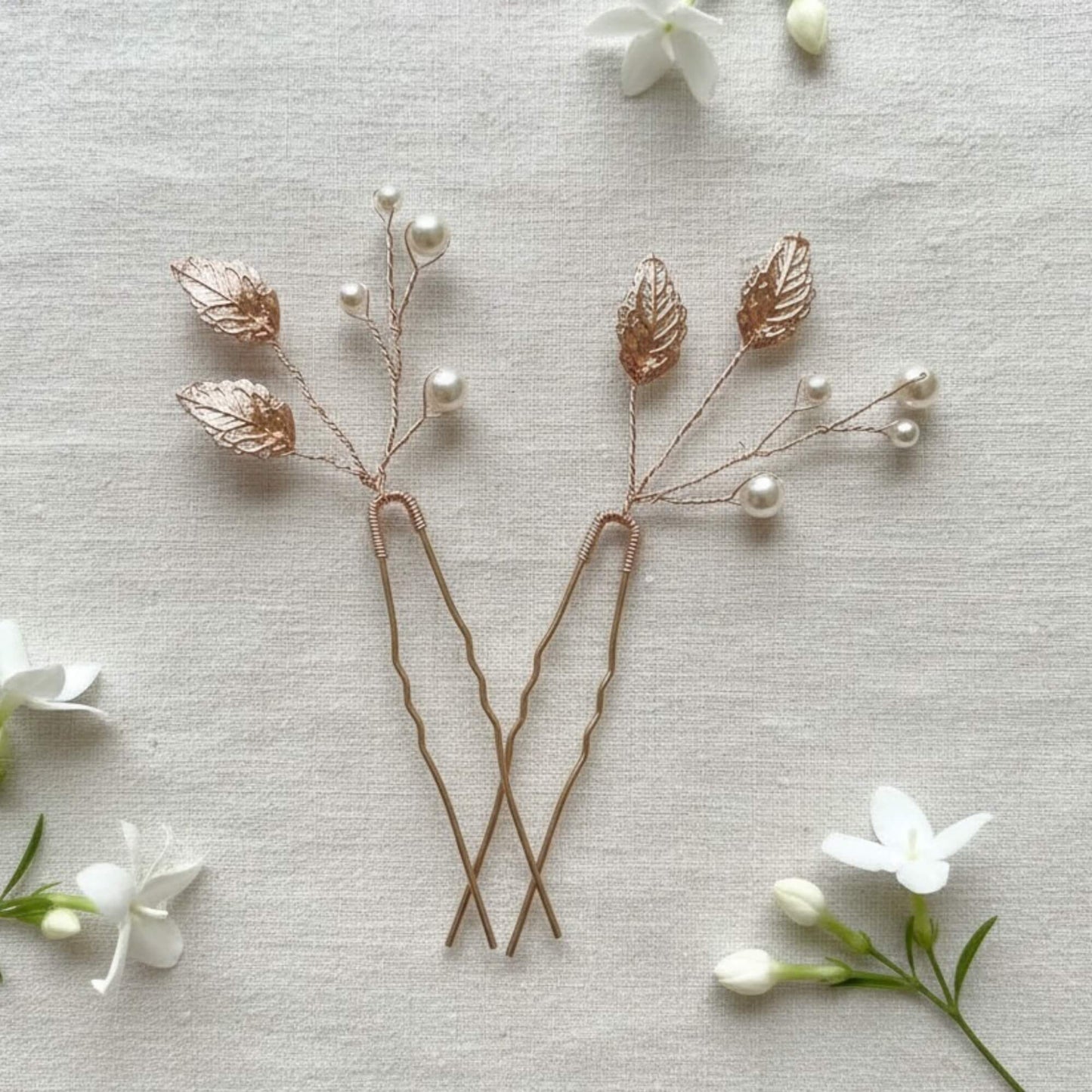 Pearl Leaf Bridal Hair Pins – 10.5cm