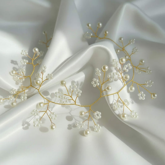Delicate Pearl Bridal Hairvine – Modern Wedding Headpiece (25cm / 45cm)