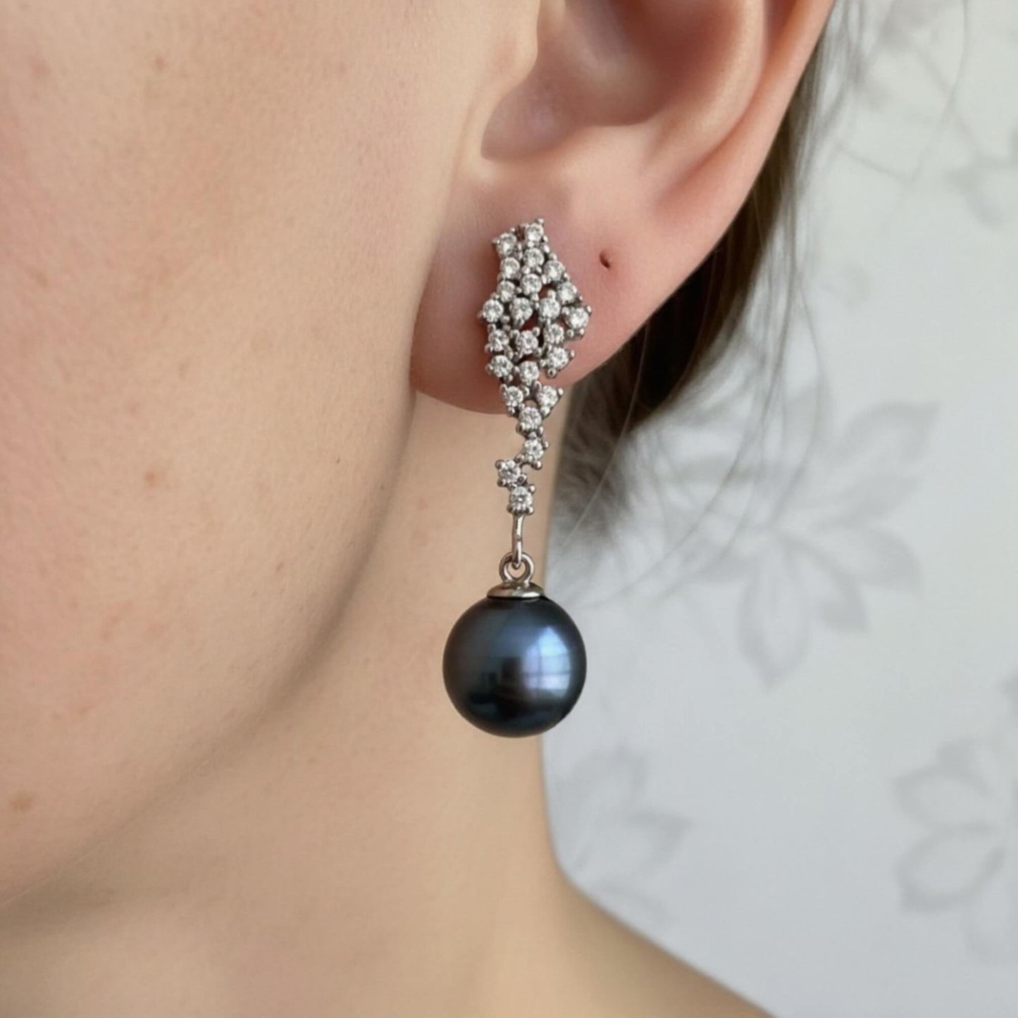 Dark Pearl Drop Earrings with Gold Bead Cluster – Bridal Jewellery
