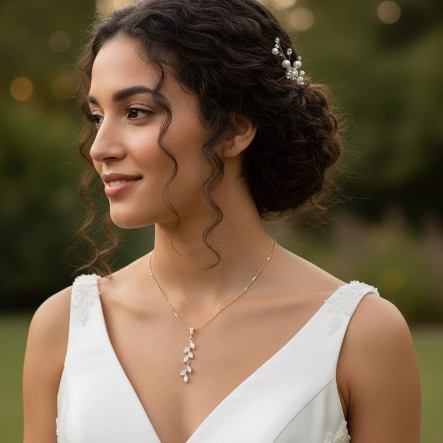 Bridal Leaf Necklace – Sterling Silver 925 – Elegant Wedding Jewellery Australia