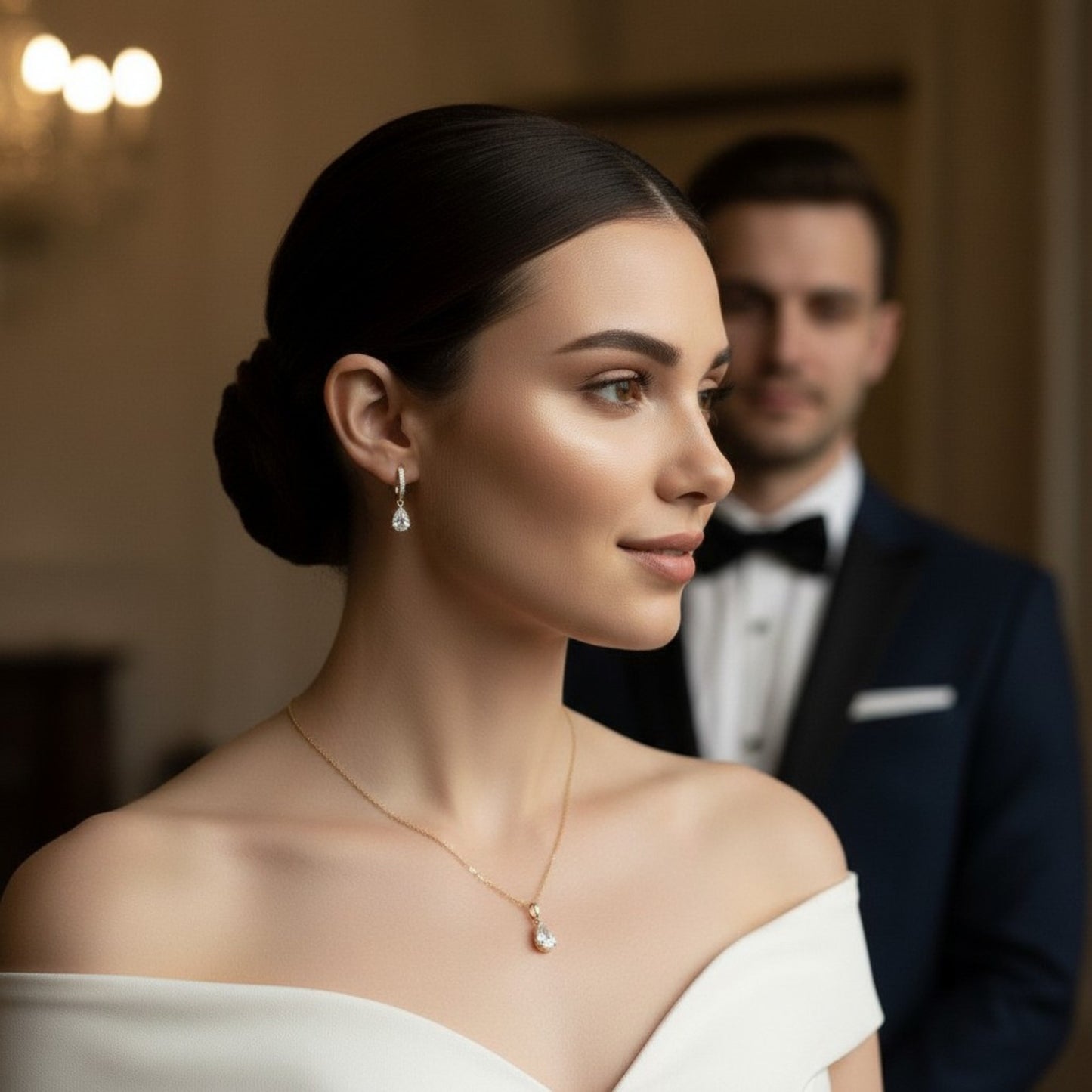 Bridal Drop Earrings – Gold Plated Wedding Jewellery (2.5cm)