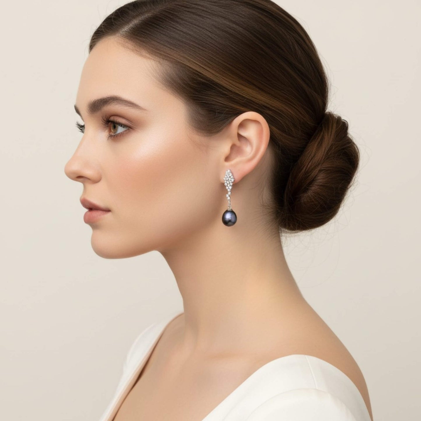 Dark Pearl Drop Earrings with Gold Bead Cluster – Bridal Jewellery