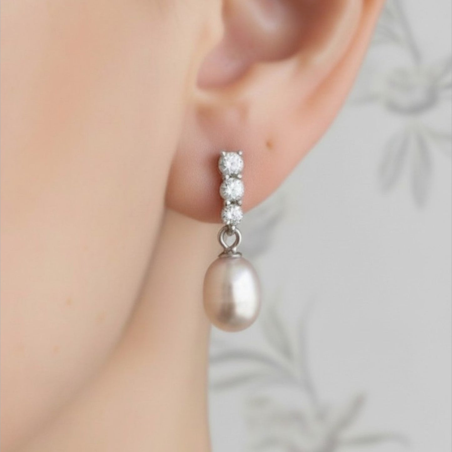 Freshwater Pearl & Zirconia Drop Earrings – 925 Sterling Silver – Bridal Jewellery
