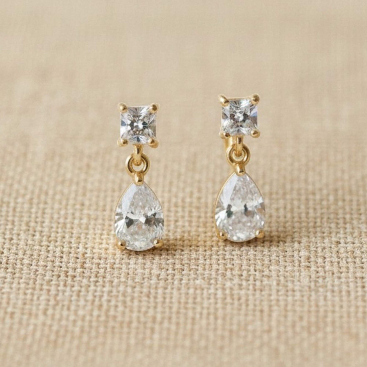 Square & Teardrop Crystal Drop Earrings (1.7cm) – Bridesmaid Gift Australia