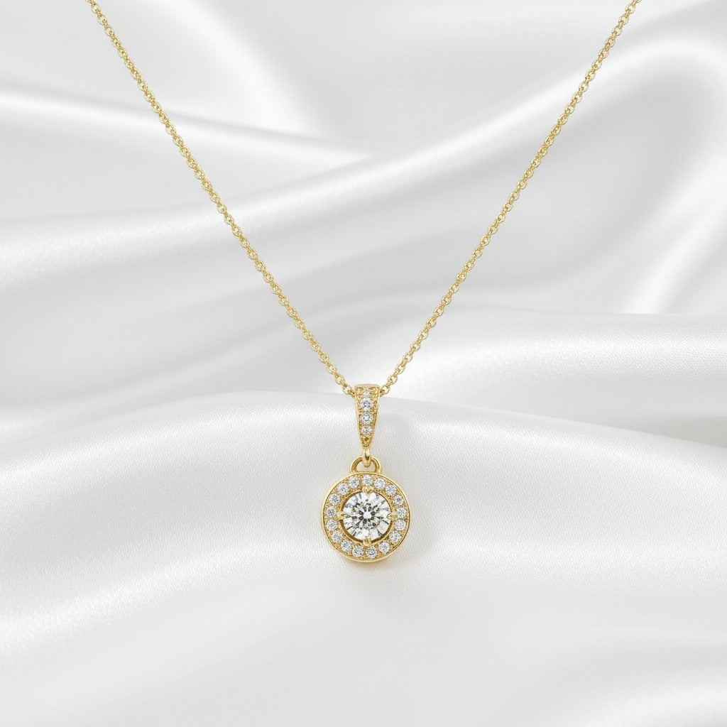 Bridal Pearl Halo Necklace – Gold Plated Wedding Jewellery (40cm)