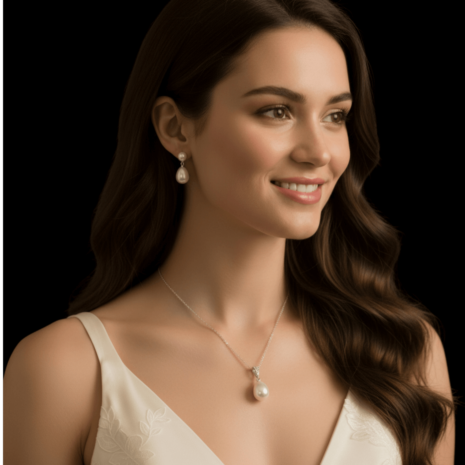 gold-plated freshwater pearl wedding necklace photographed on bride