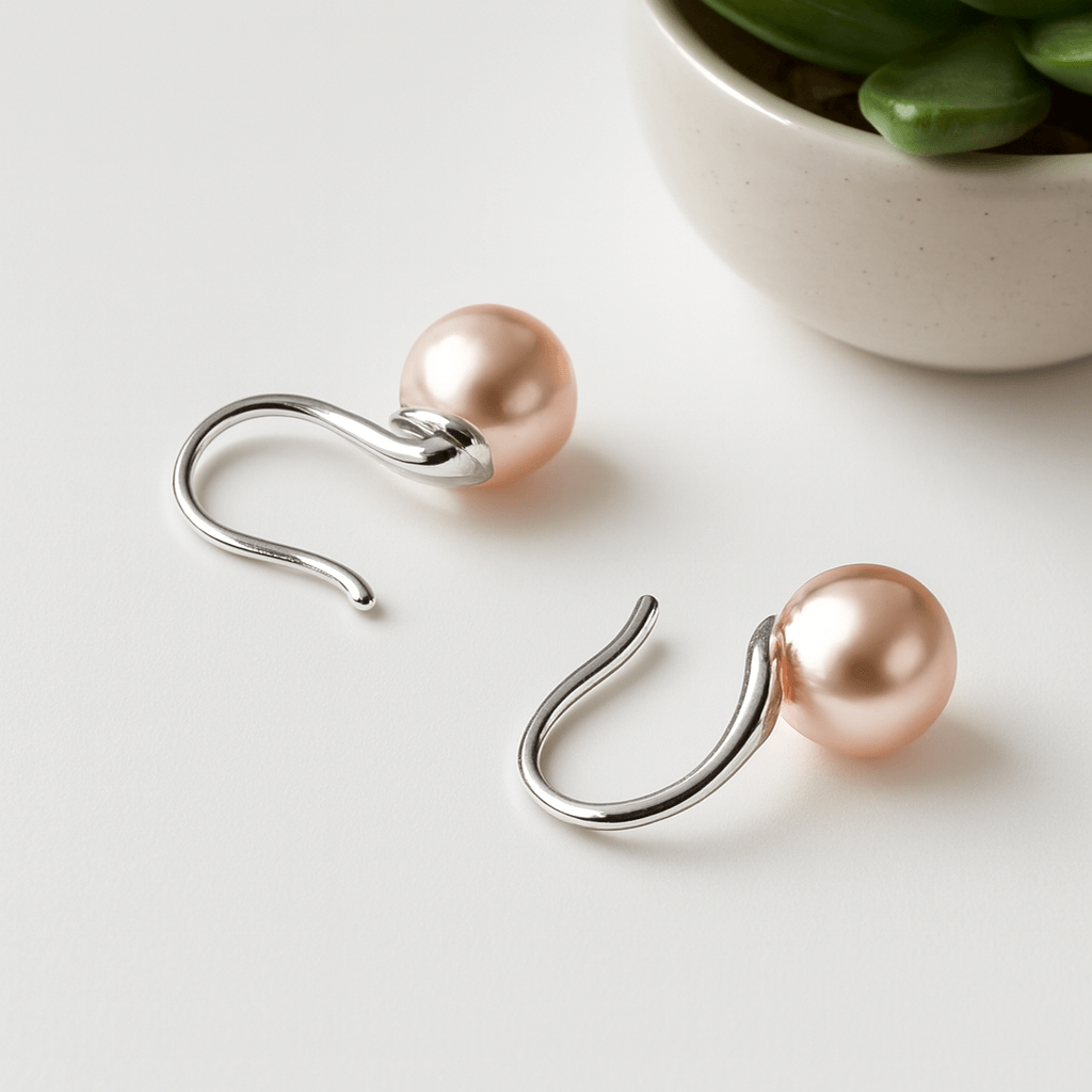 S925 silver pearl earring photographed on bright white background