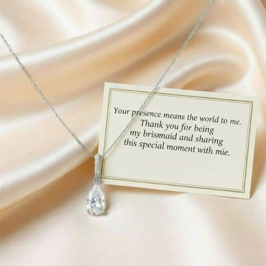 Bridesmaid Teardrop Necklace – Minimal Pearl Jewellery for Bridal Parties