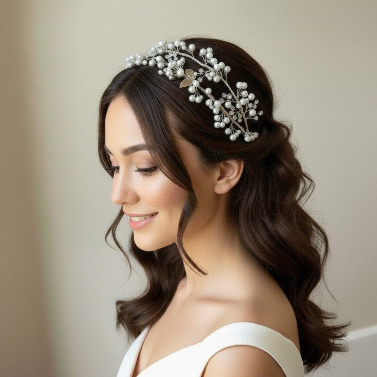 Pearl & Zircon Bridal Headband – Silver or Gold – Elegant Wedding Hair Accessory