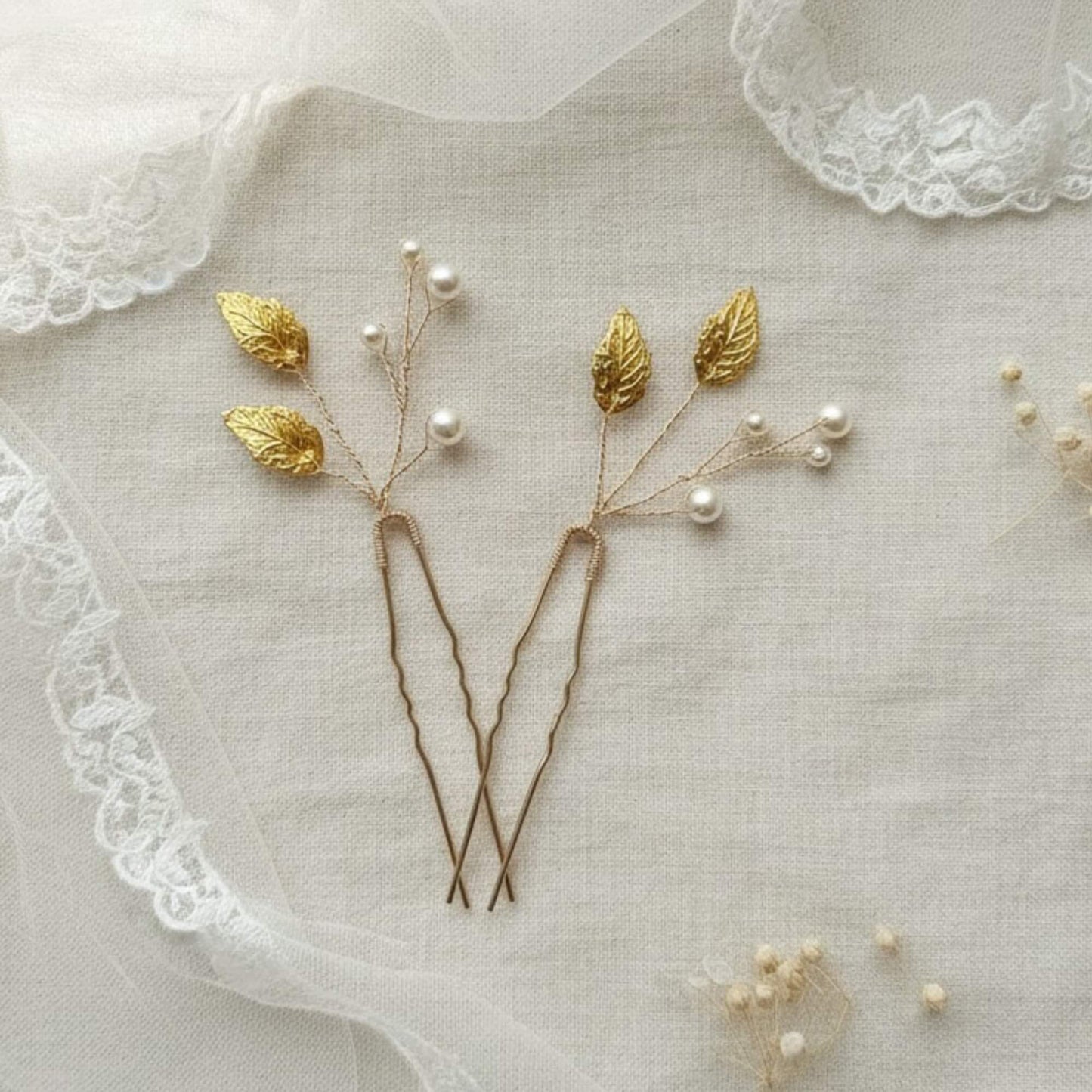 Pearl Leaf Bridal Hair Pins – 10.5cm