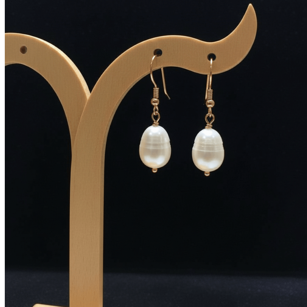 S925 silver pearl charm photographed on display stand