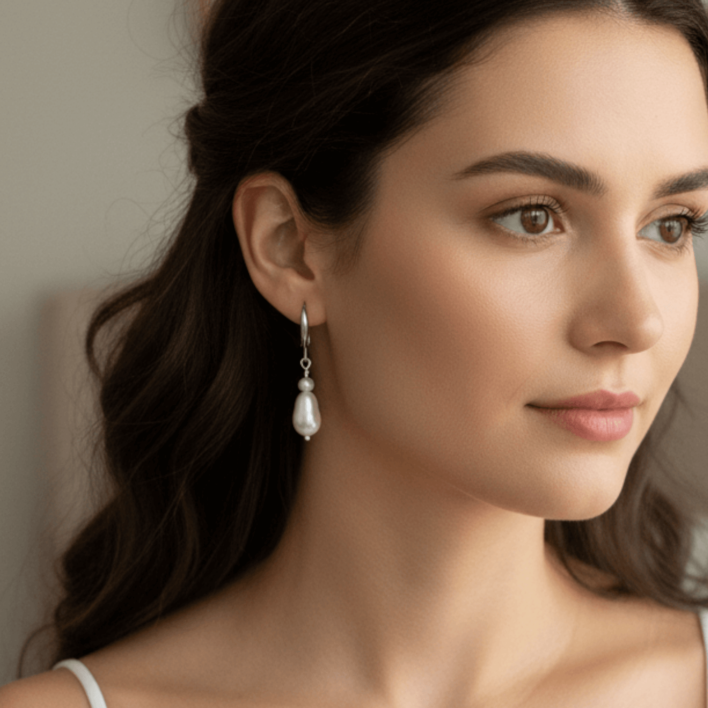 S925 silver pearl dangle photographed on model