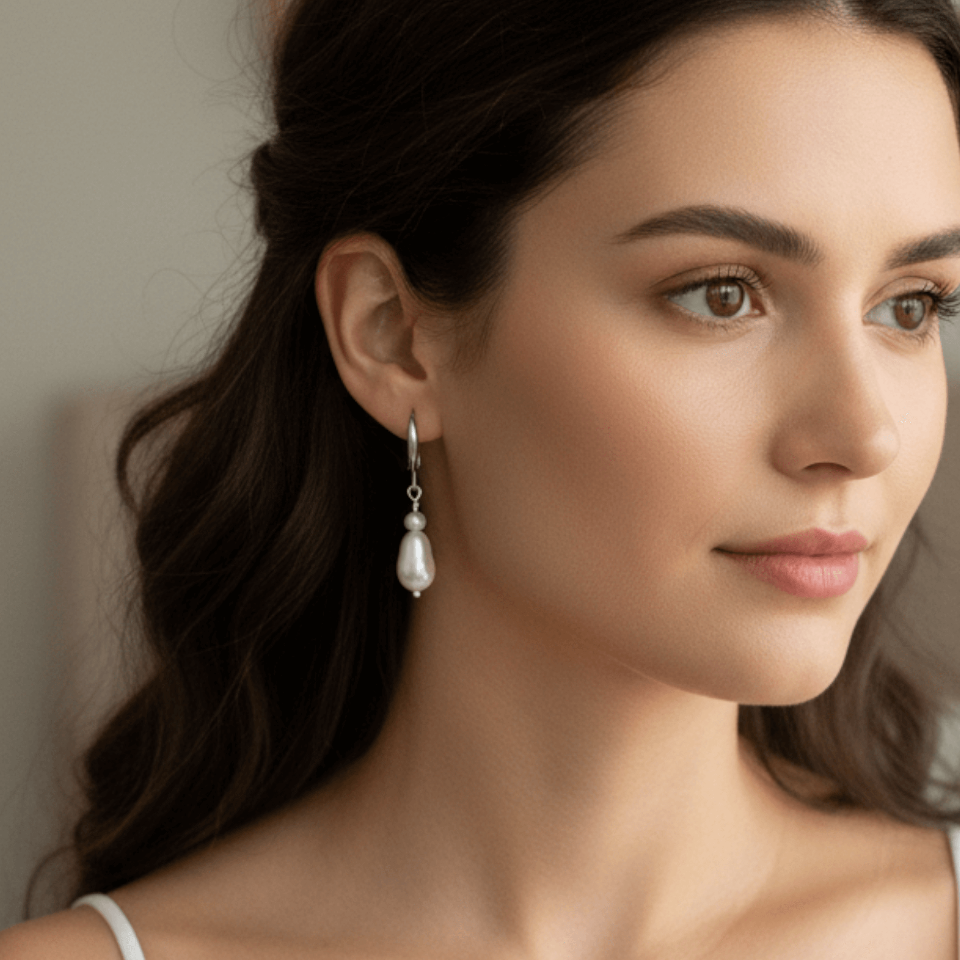 S925 silver pearl dangle photographed on model