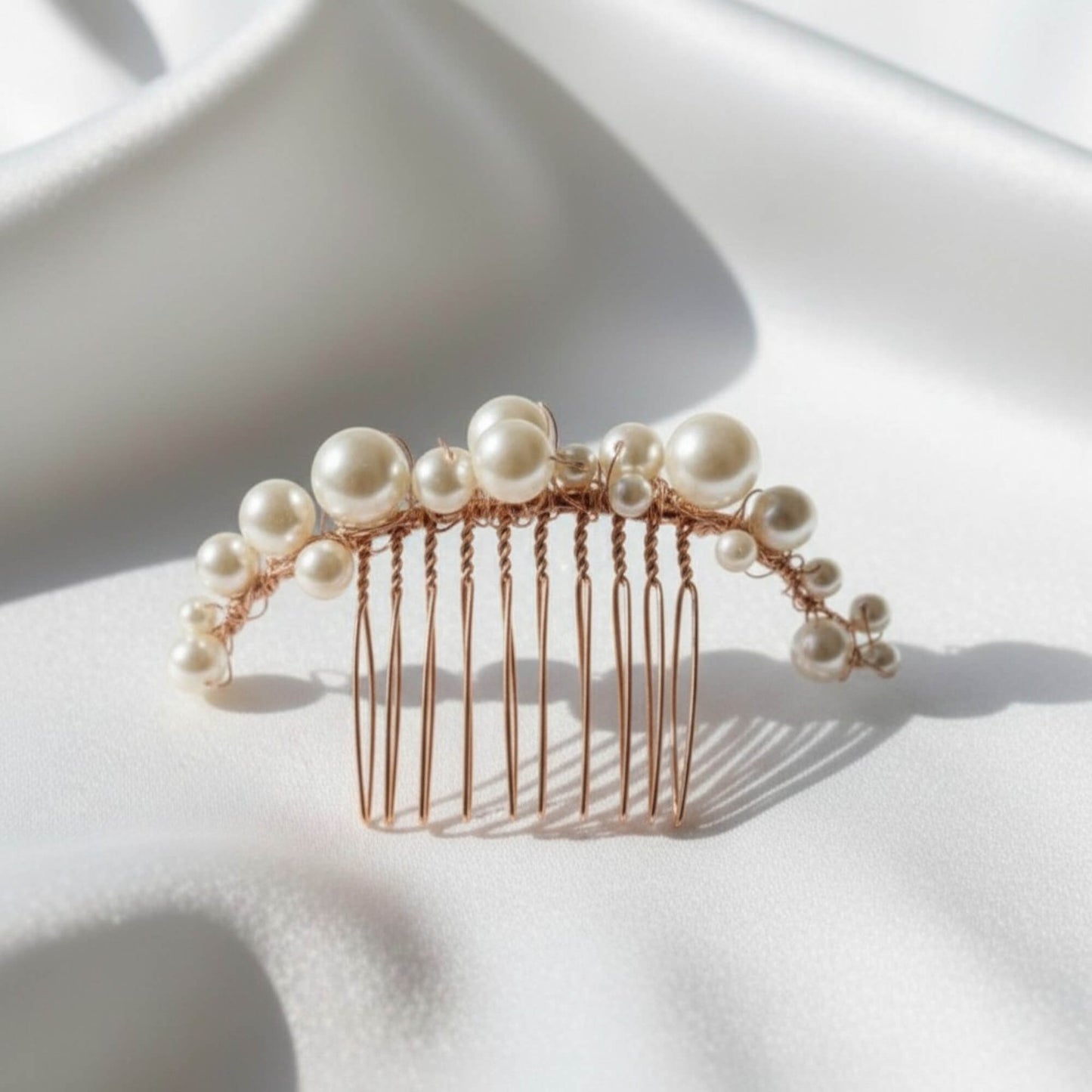 Glass Pearl Wedding Haircomb – 8cm | Gold, Silver, Rose Gold