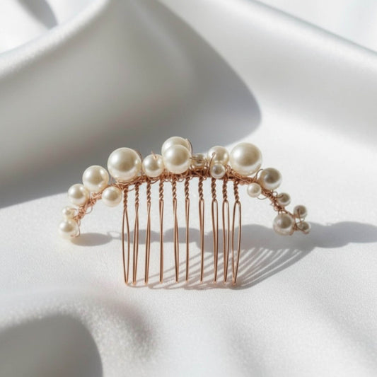 Glass Pearl Wedding Haircomb – 8cm | Gold, Silver, Rose Gold