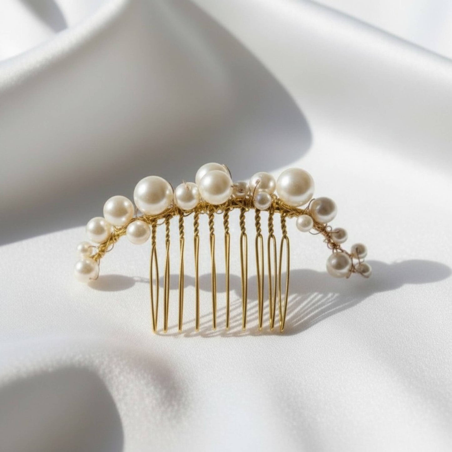 Glass Pearl Wedding Haircomb – 8cm | Gold, Silver, Rose Gold