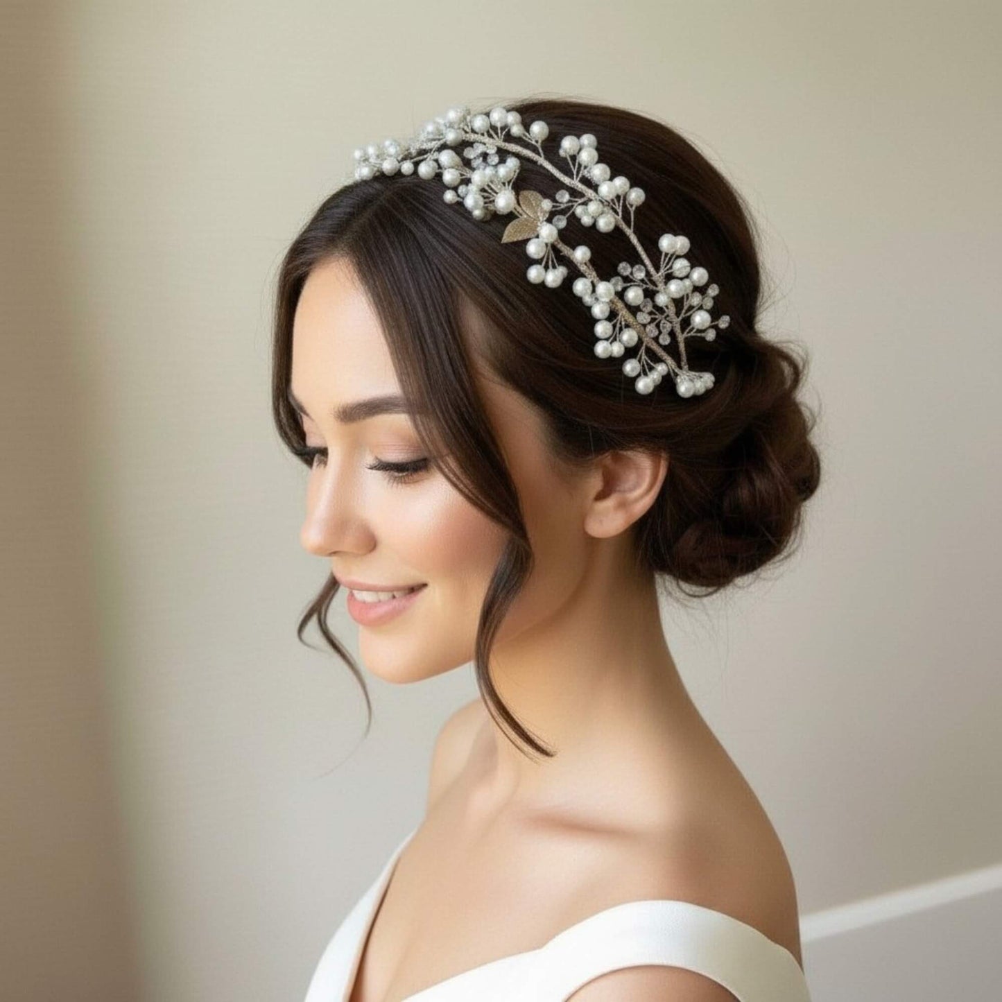Pearl & Zircon Bridal Headband – Silver or Gold – Elegant Wedding Hair Accessory