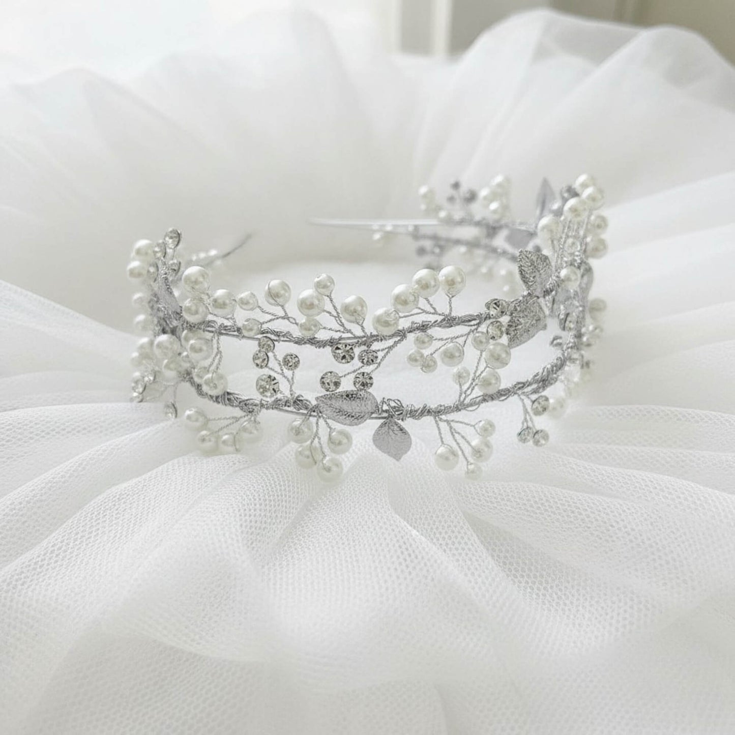 Pearl & Zircon Bridal Headband – Silver or Gold – Elegant Wedding Hair Accessory