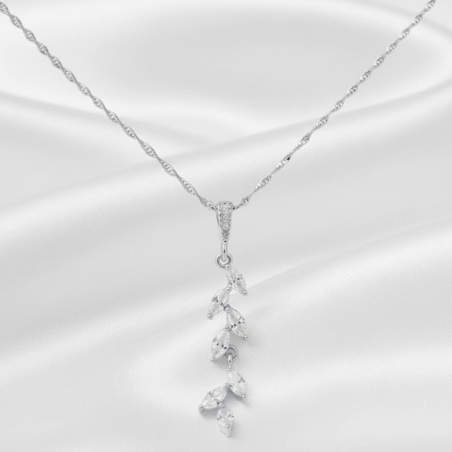 Bridal Leaf Necklace – Sterling Silver 925 – Elegant Wedding Jewellery Australia