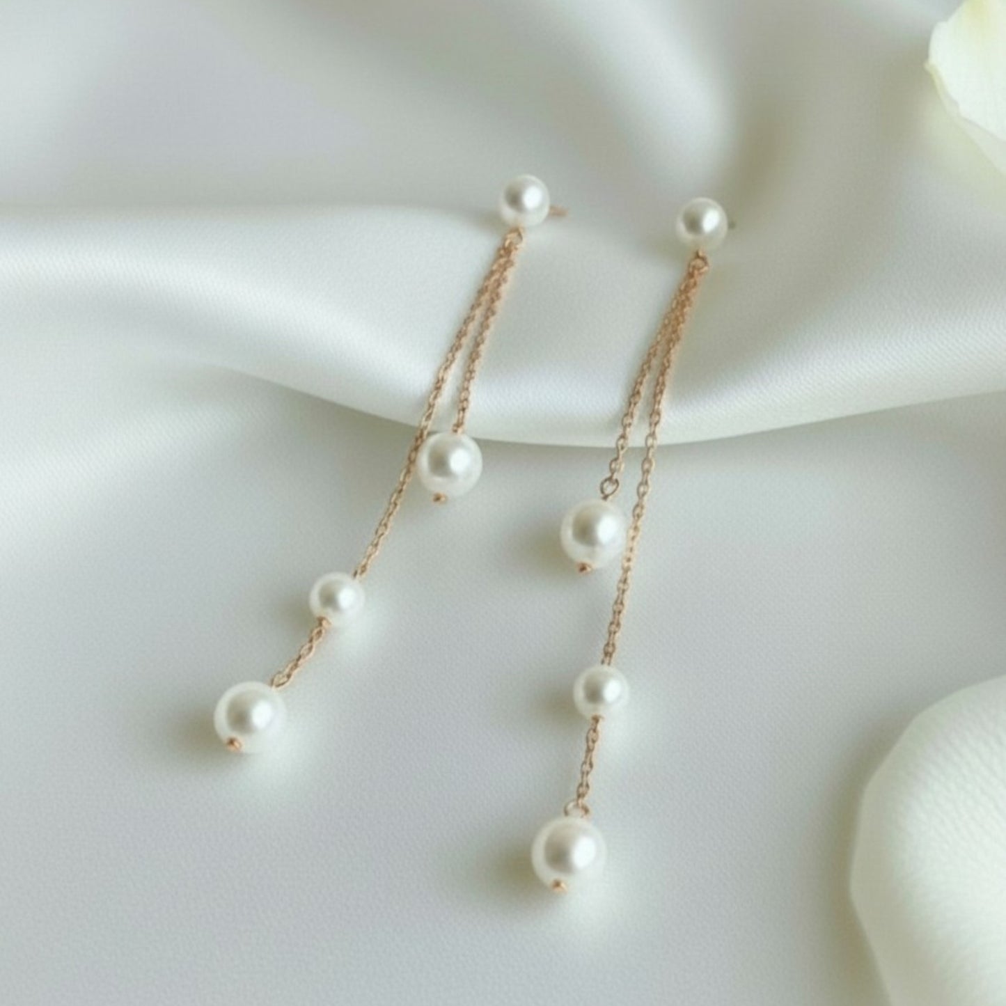 Cascading Freshwater Pearl Drop Earrings – 925 Sterling Silver (7cm)
