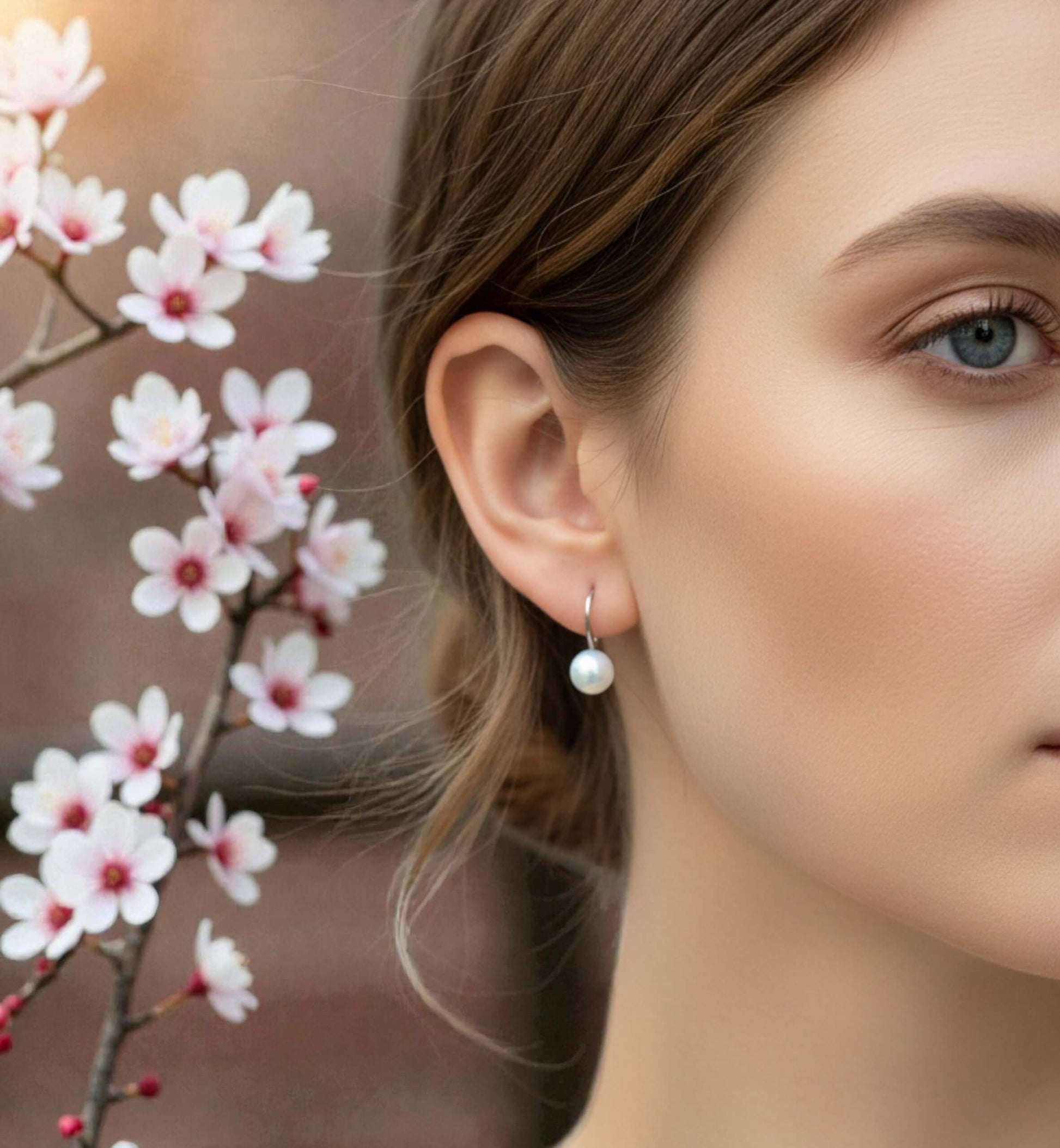 S925 silver curved pearl photographed on model
