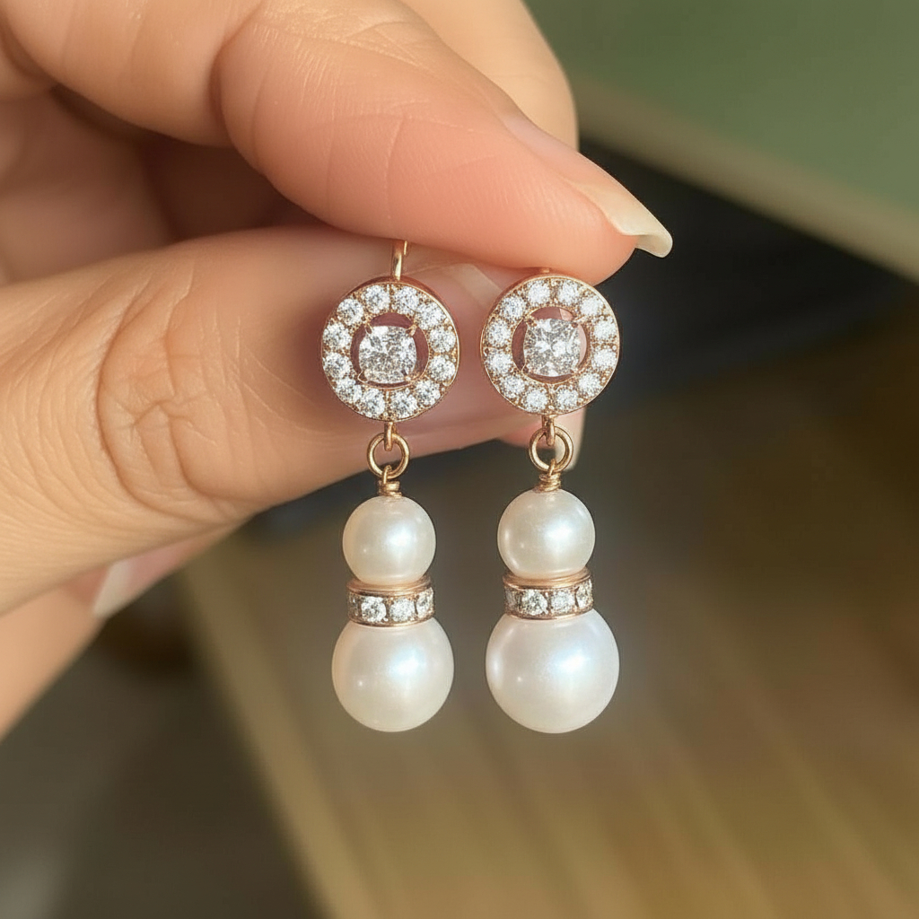 Bridal Pearl Drop Earrings – Gold Plated Wedding Jewellery (3cm)
