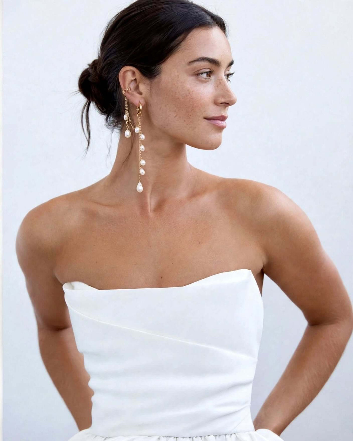 3-in-1 Pearl Bridal Wedding Earrings – Convertible Studs, Hoops & Chain