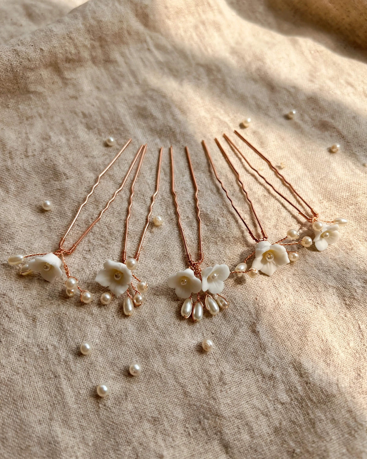 Pearl Hair Pins with Porcelain Flowers – Floral Bridal Hair Accessory
