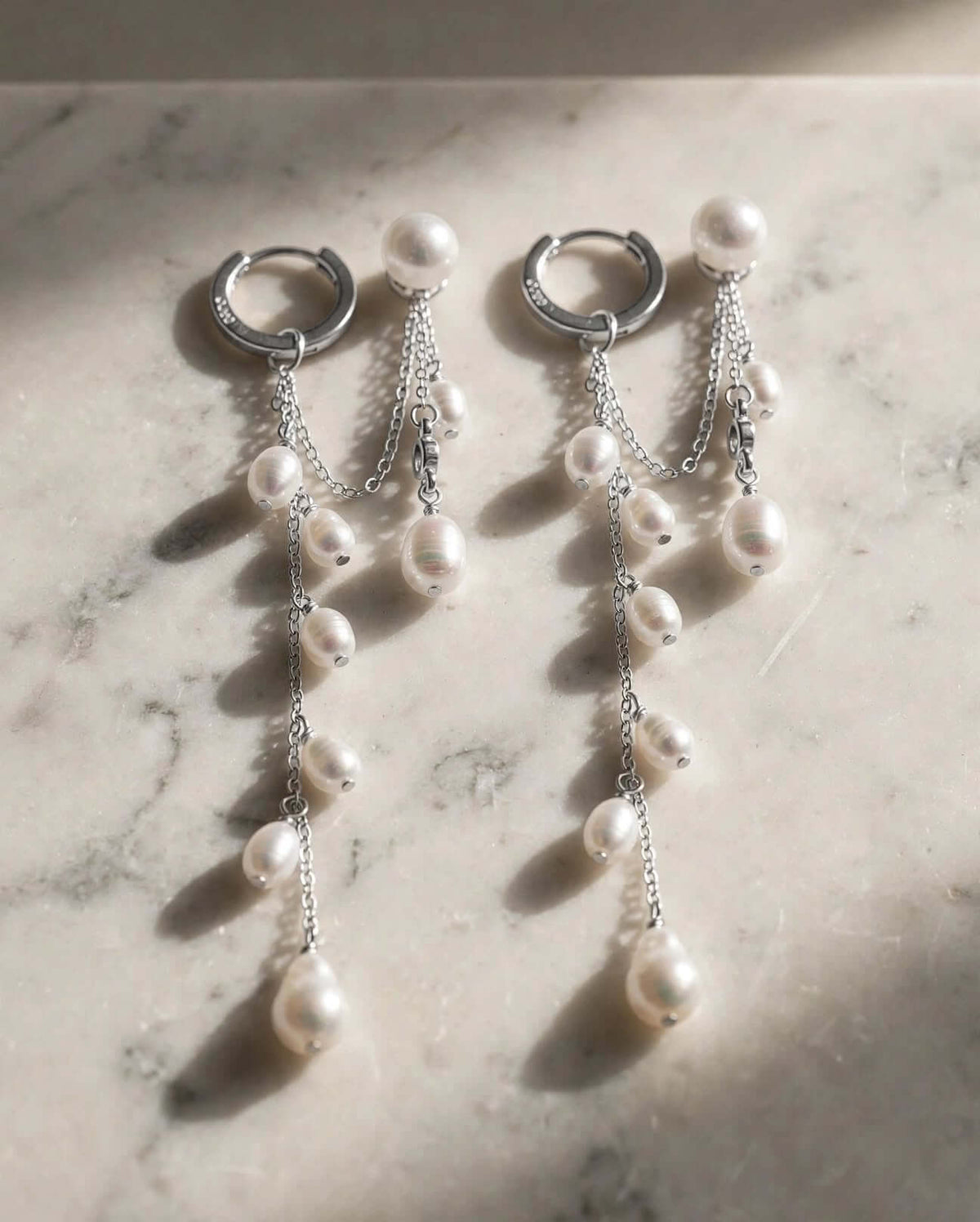3-in-1 Pearl Bridal Wedding Earrings – Convertible Studs, Hoops & Chain
