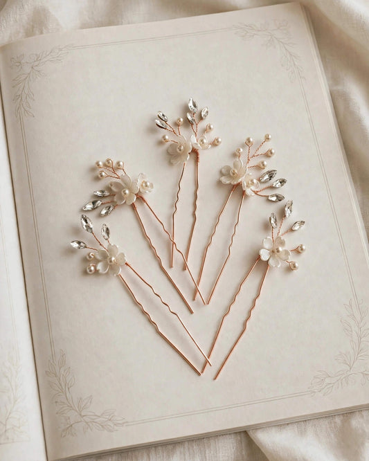 Bridal Floral Crystal Pearl Hair Pins – Wedding Hair Accessories