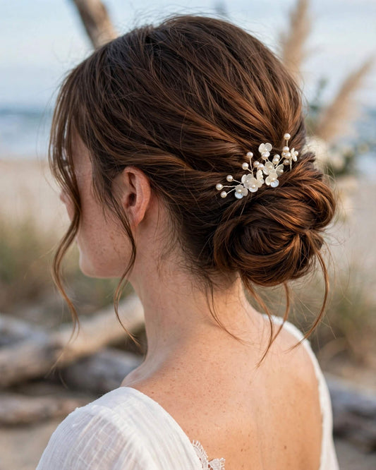 Bridal Floral Pearl Hair Pins Set of 5 – Crystal Wedding Hair Accessories, Gold, Silver, Rose Gold