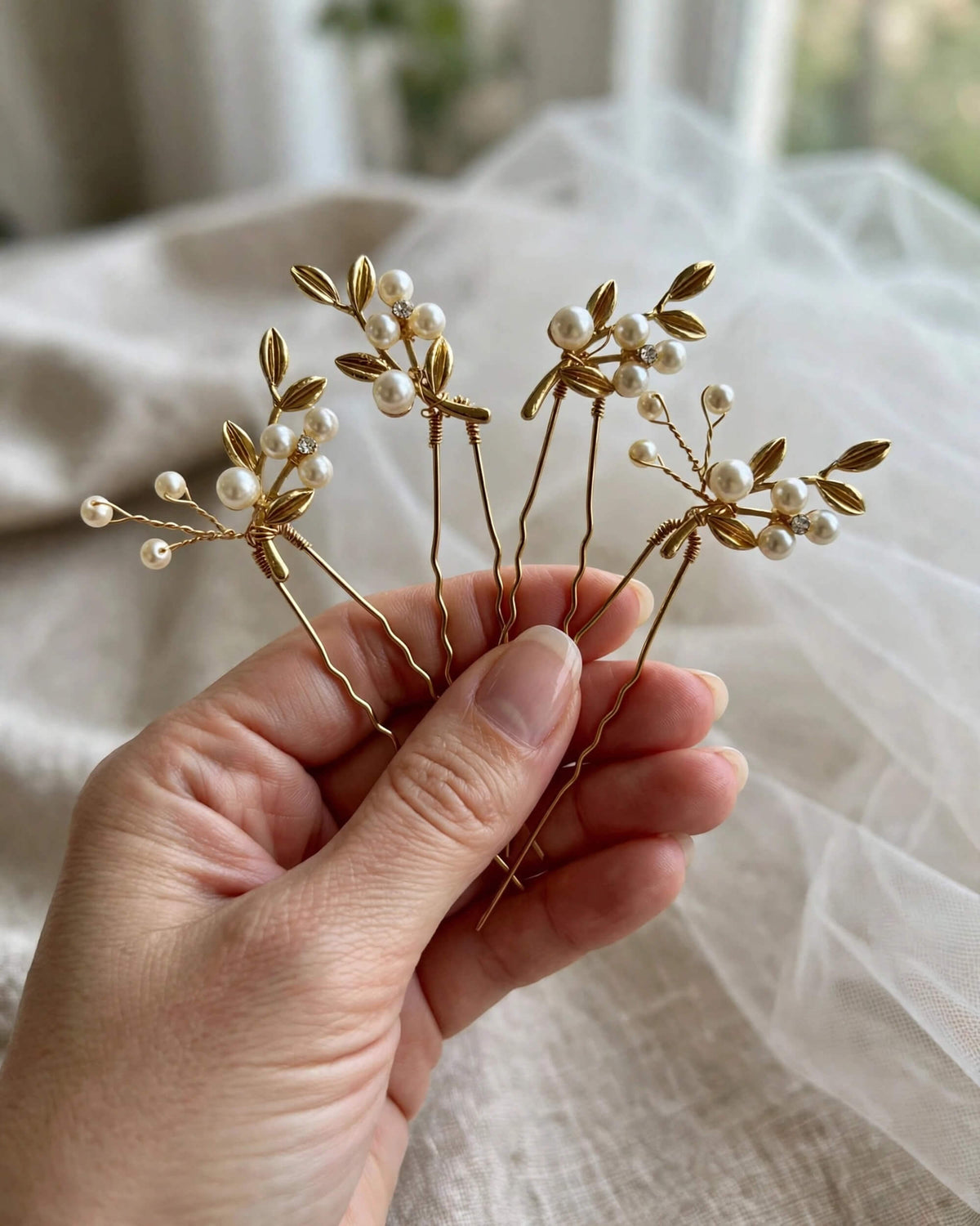 Bridal Leaf Pearl Hair Pins – Wedding Hair Accessories